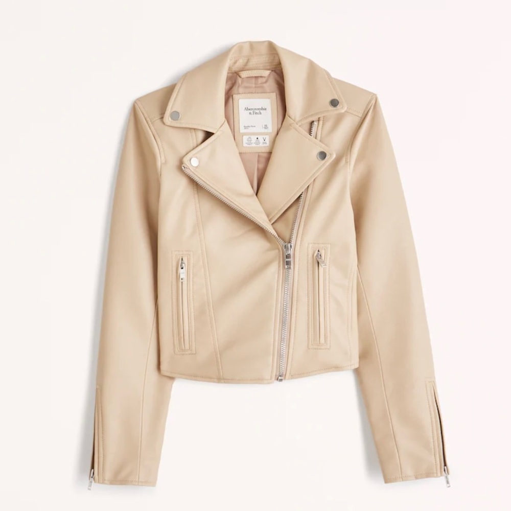 Abecrombie & Fitch Cream Vegan Leather Moto Jacket